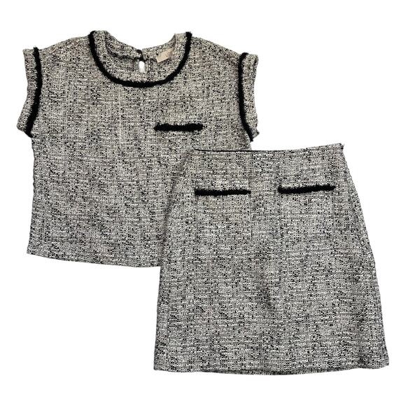 LOFT‎ Fringe Tweed Pocket Tee and Pencil Skirt XXSP Black White Cropped Shirt - Picture 1 of 13